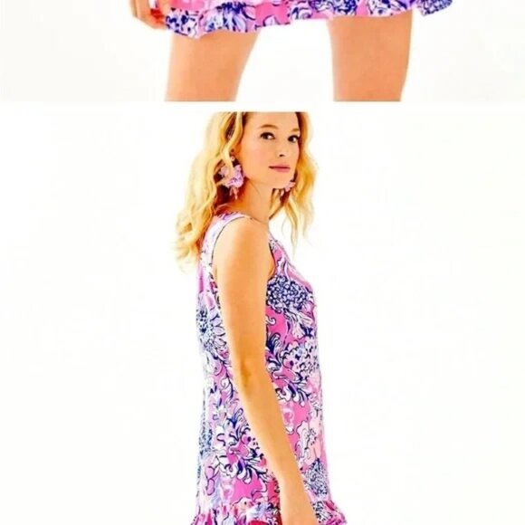 Lilly Pulitzer Marla Romper Sun Drenched Pink Tropics Ruffle Hem Dress Plus 16 - Picture 8 of 9